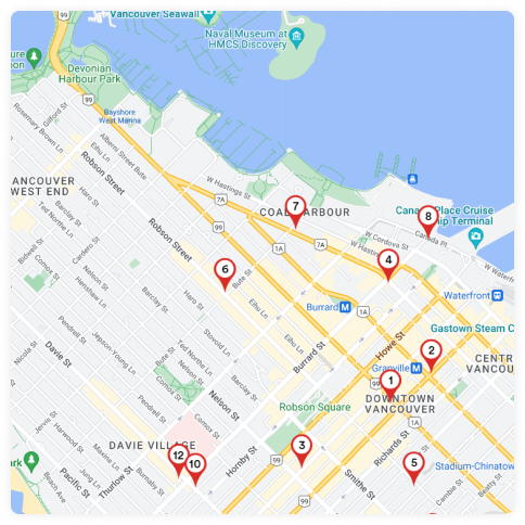Un aperçu des GAB auxquels les clients peuvent accéder gratuitement à Vancouver, au Canada.