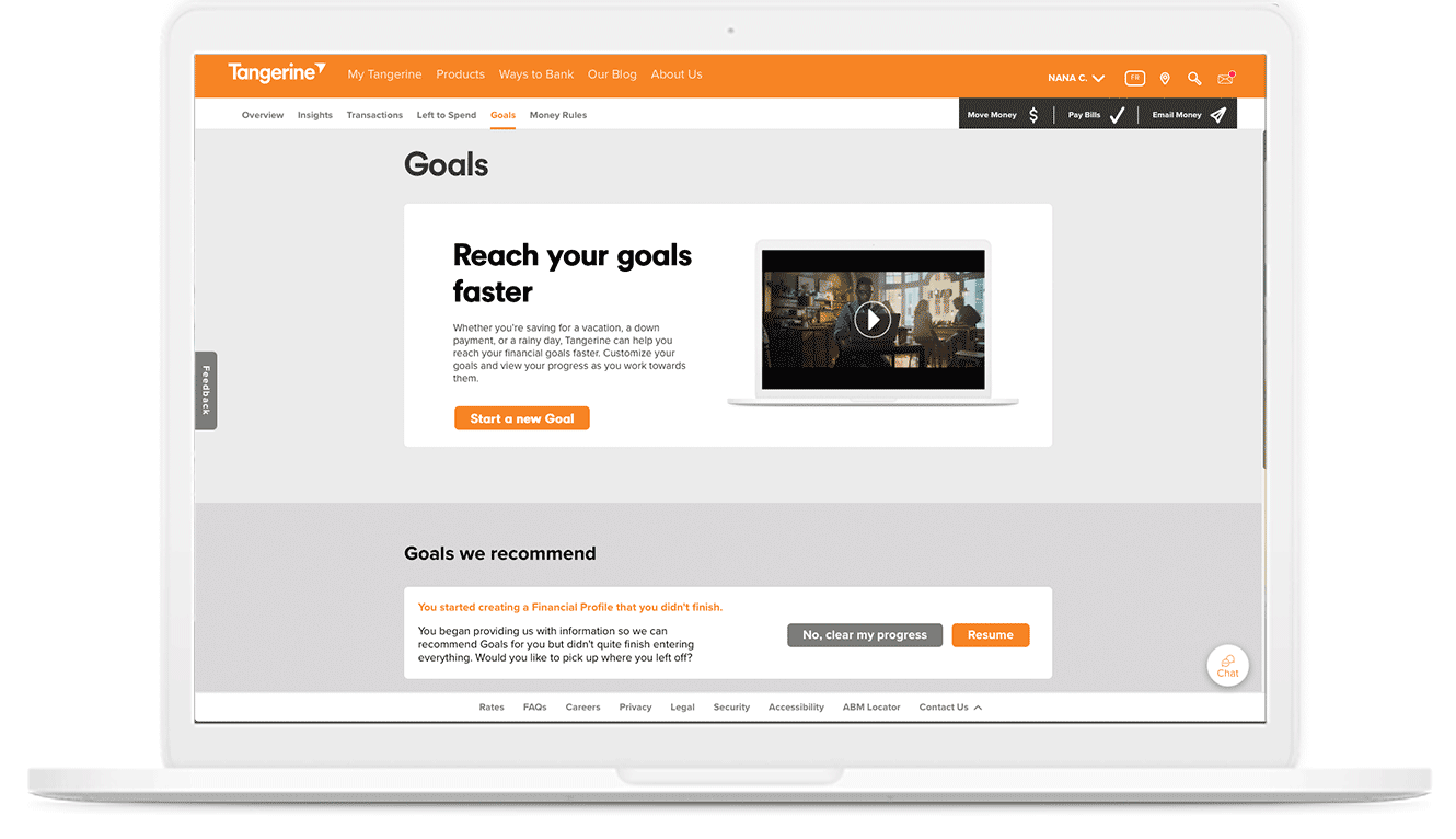 Money Management Tools Laptop browsing the Tangerine website