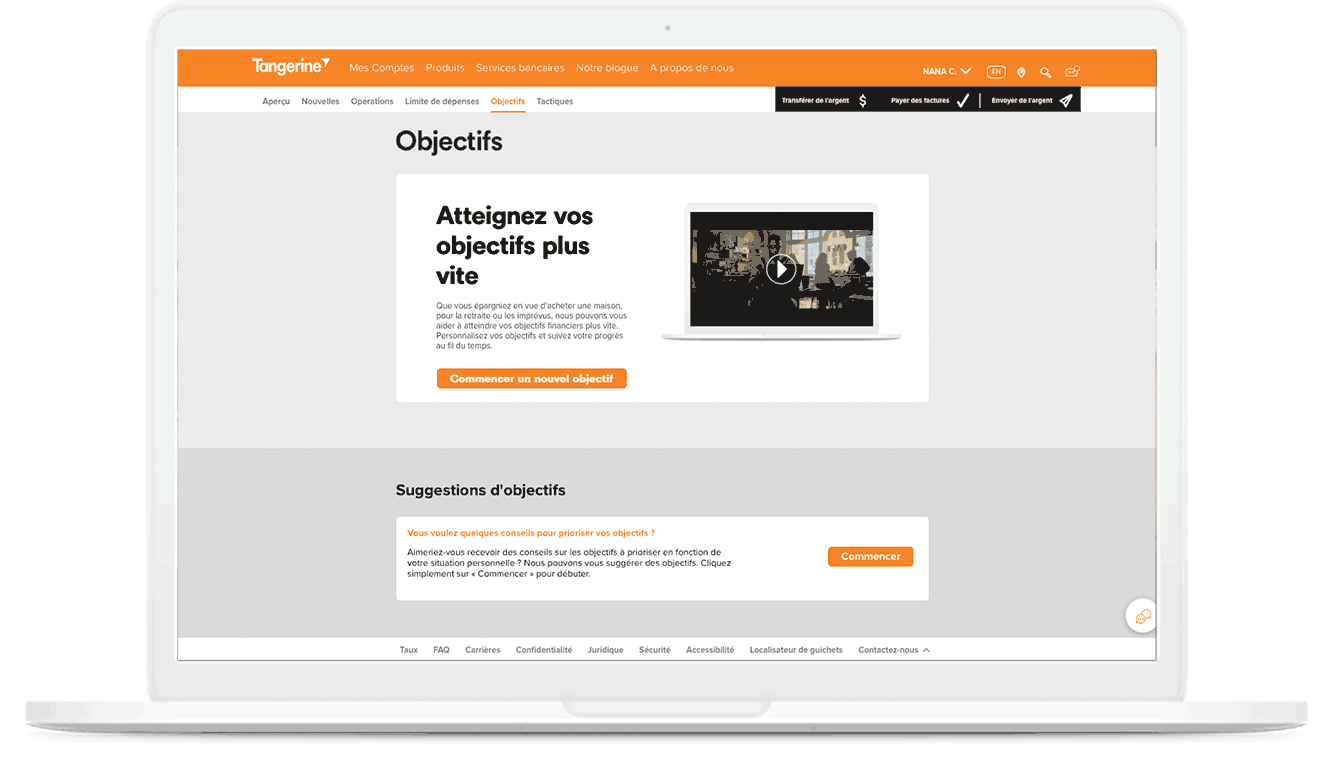 Outils de gestion d'argent Ordinateur sur le site de Tangerine