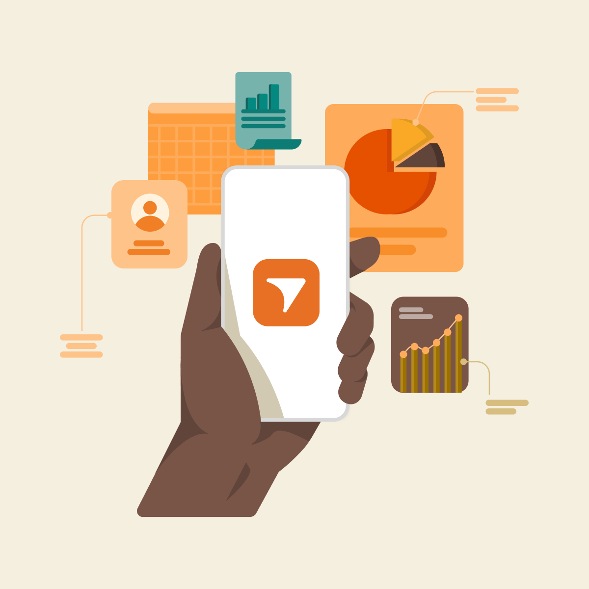 Statistics report with hand