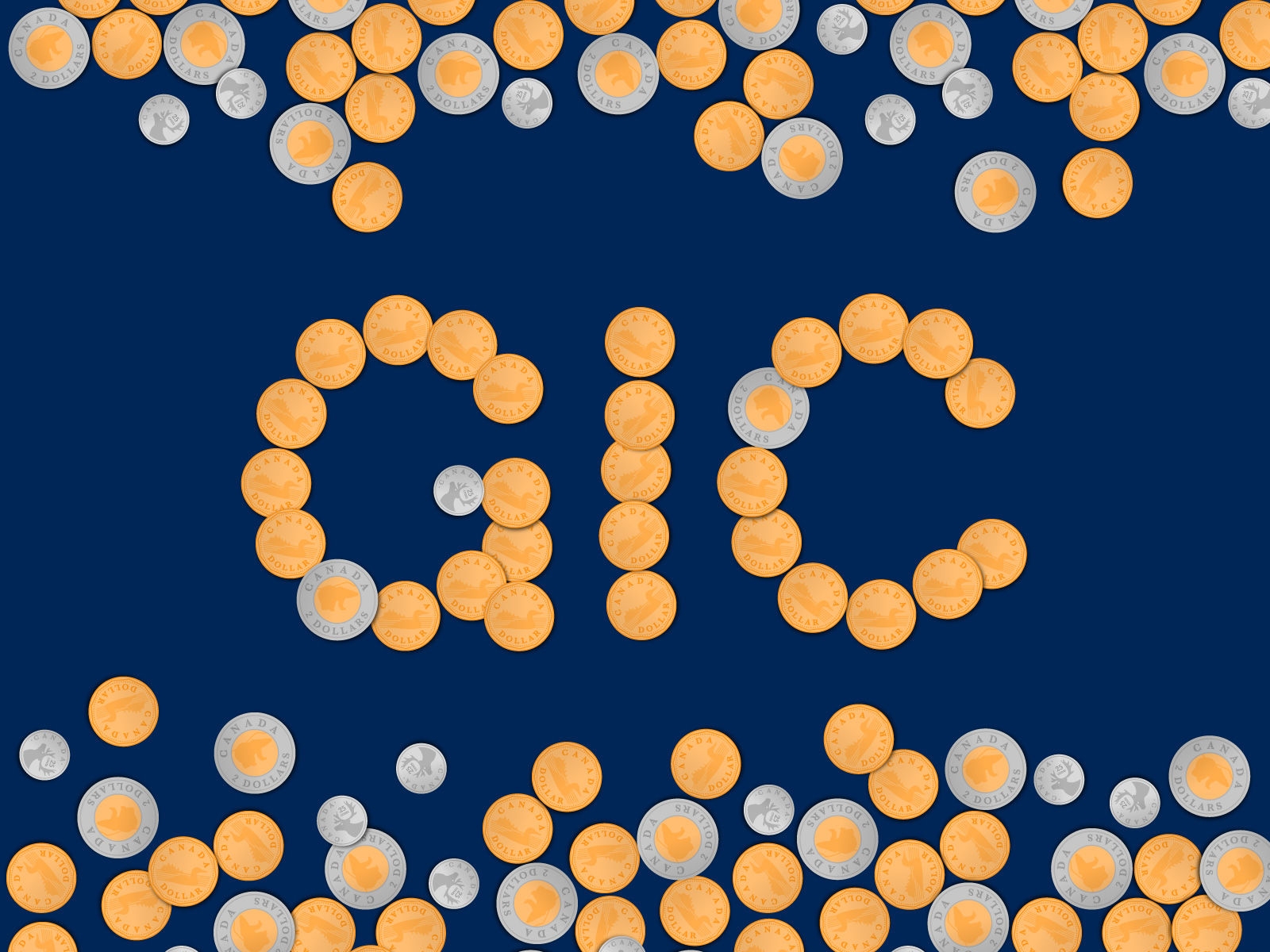 Illustration of Canadian coins spelling the word GIC.