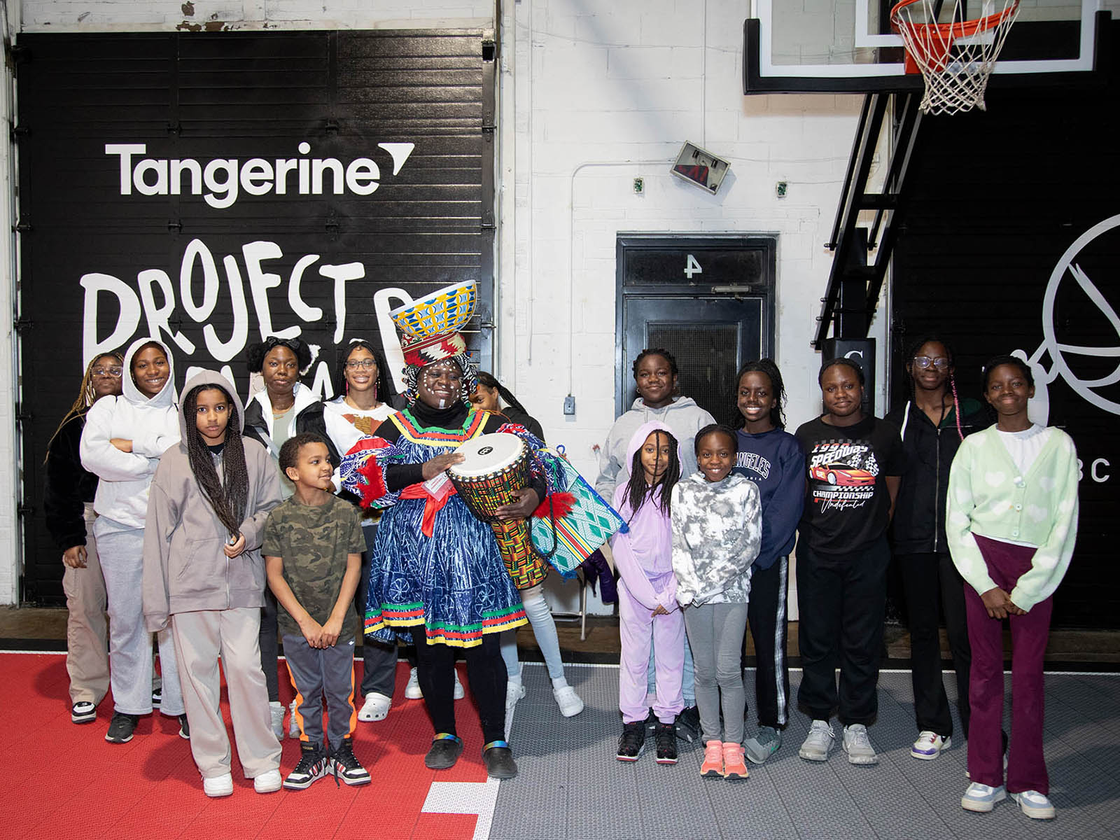 Lady Ballers Camp celebrated Black History Month with a djembe drumming lesson. Photo: Jessica Blaine Smith  