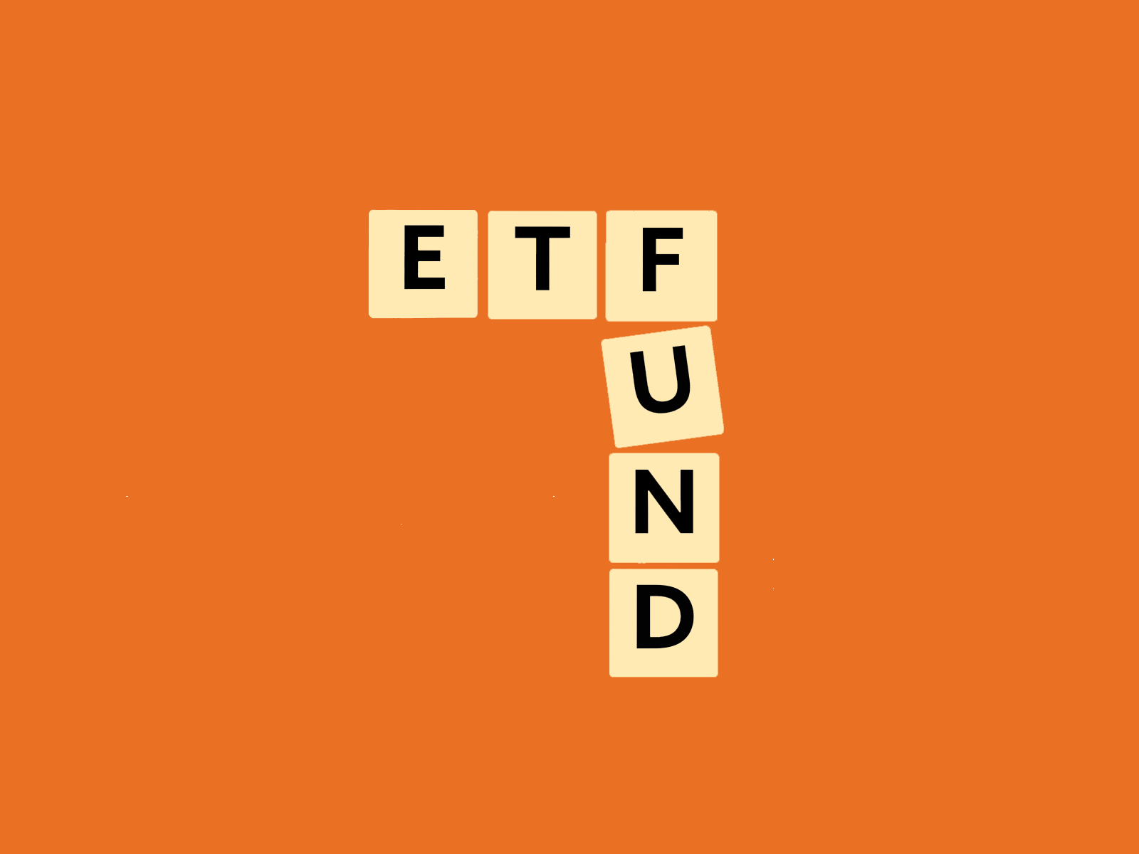 An illustration with game tiles spelling out the letters ETF and FUND.