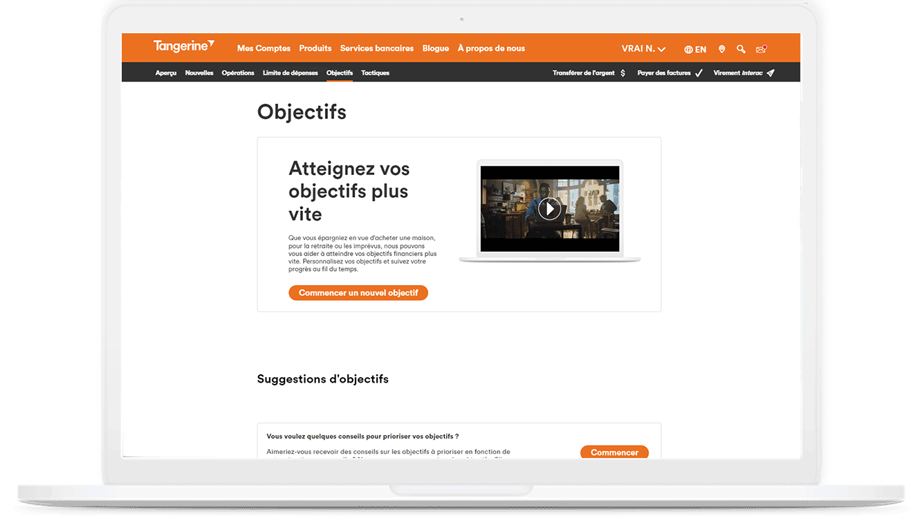 Capture d’écran du progrès de vos objectifs