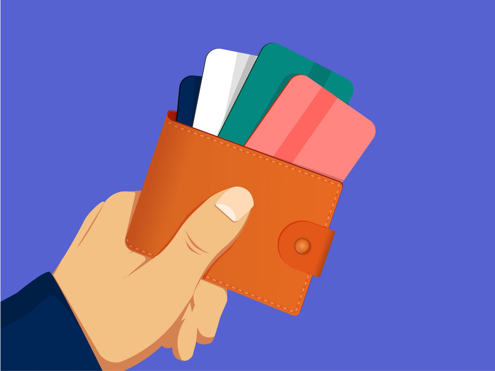 Illustration d'une main tenant un portefeuille avec quelques cartes qui débordent.
