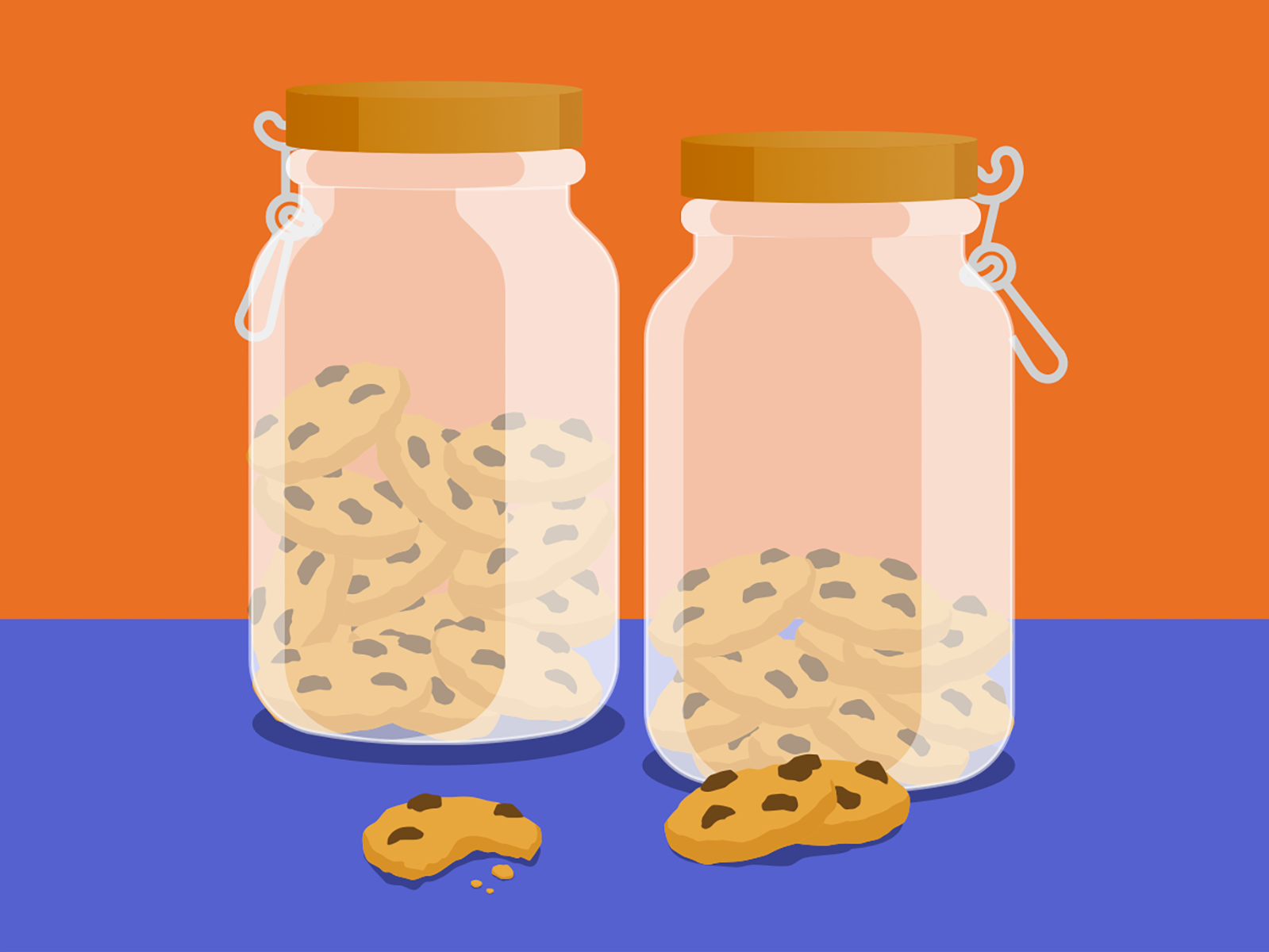 Illustration of two glass cookie jars on a shelf