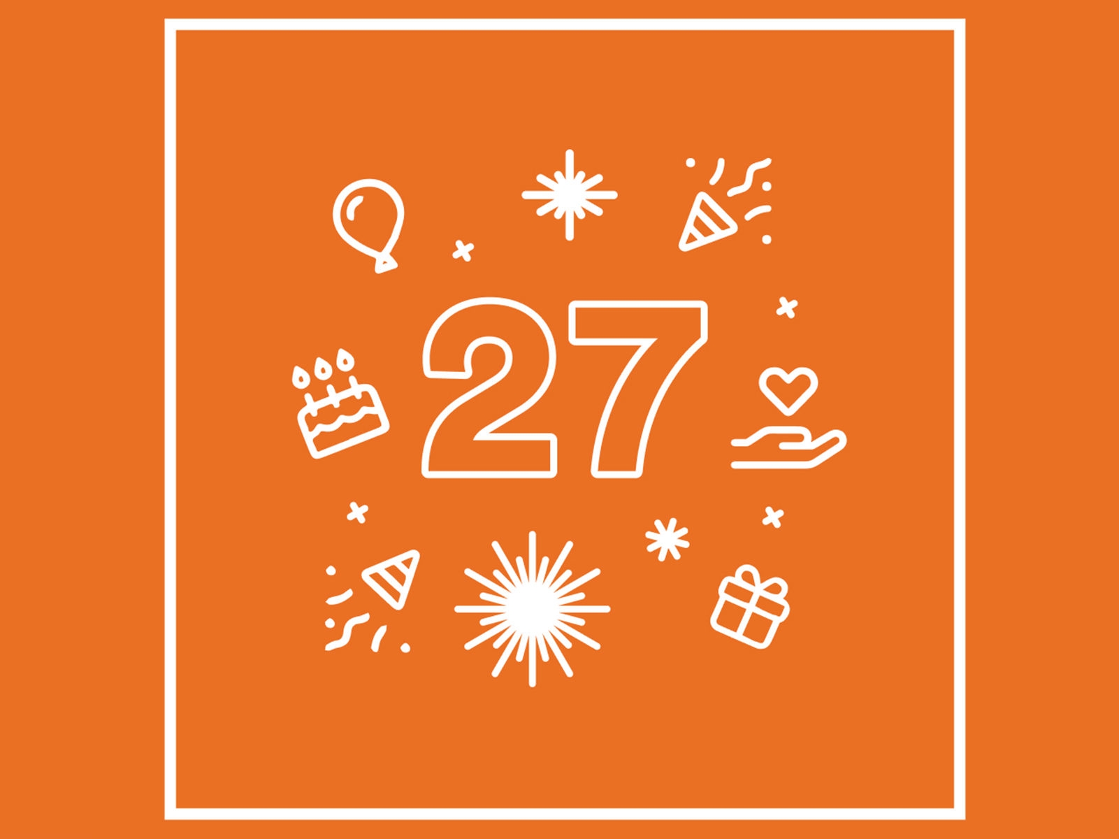 A festive orange logo with the number 27 in the middle.