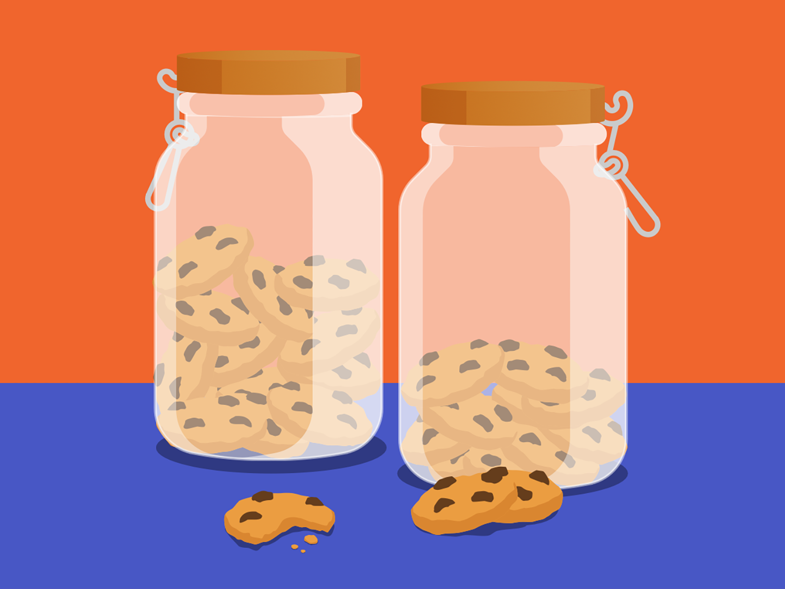 Illustration de deux pots à biscuits en verre sur une étagère