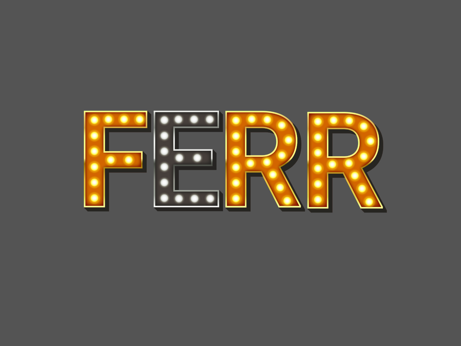Illustration du mot « FERR » éclairé comme un chapiteau avec le E assombri.