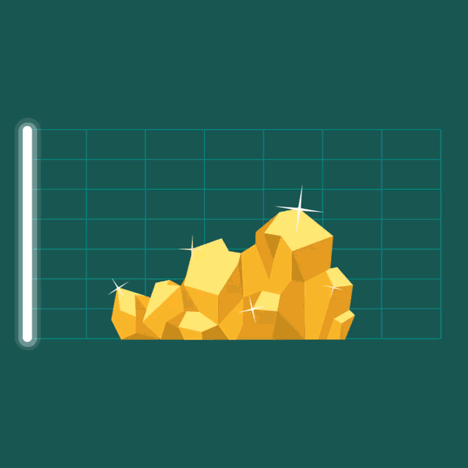 Illustration showing a mound of gold mimicking the contours of a rising investment graph.