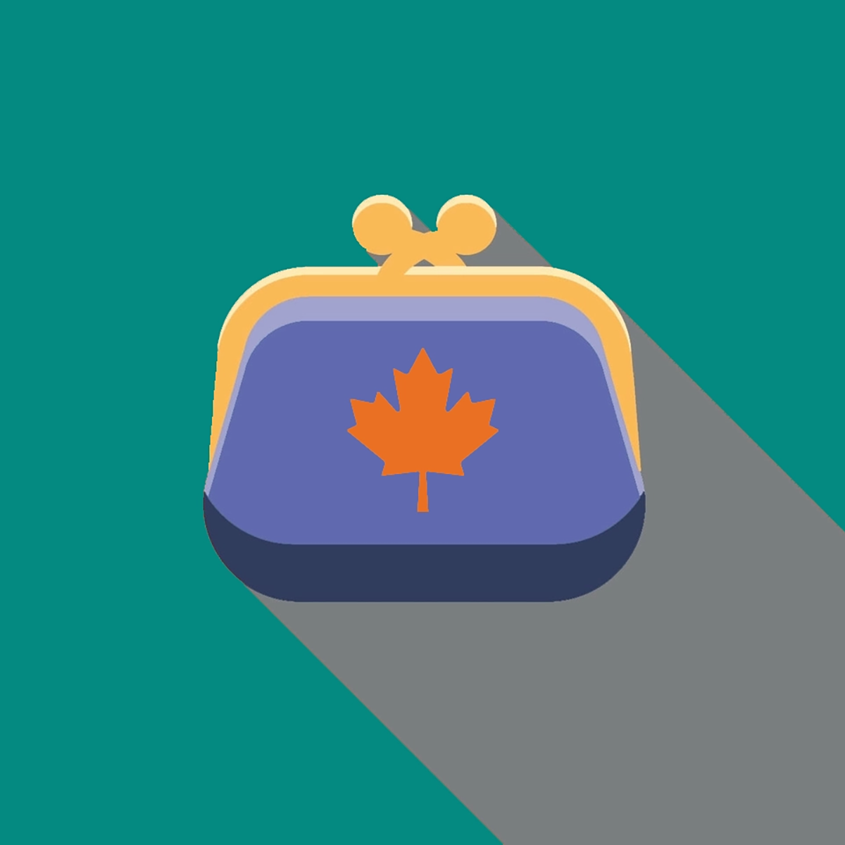 Illustration of a change purse with an orange maple leaf on it. 