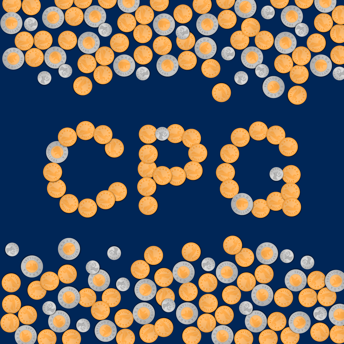 Illustration de pièces de monnaie canadiennes formant le mot CPG.
