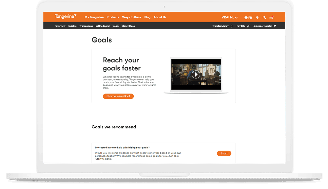 Screenshot of Goals, a Money Management Tool