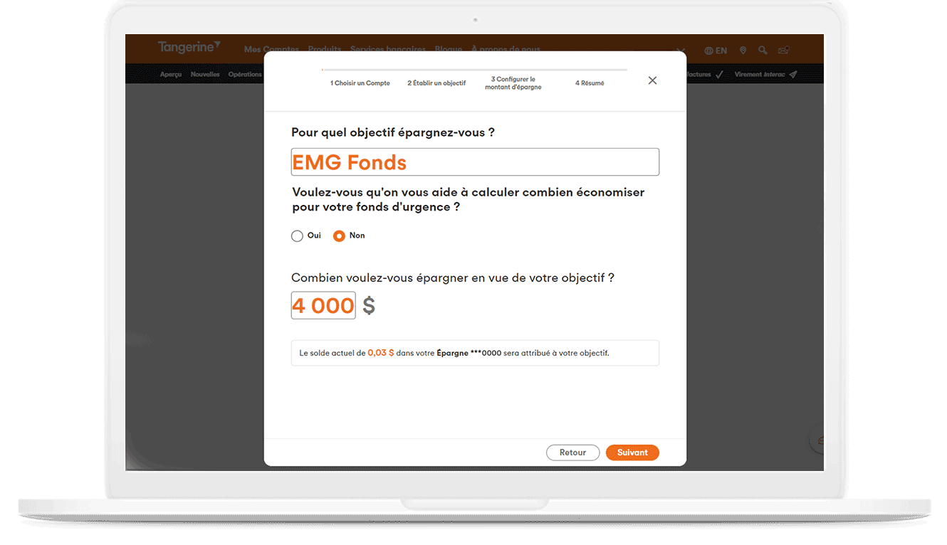 Capture d’écran de la saisie de vos renseignements personnels