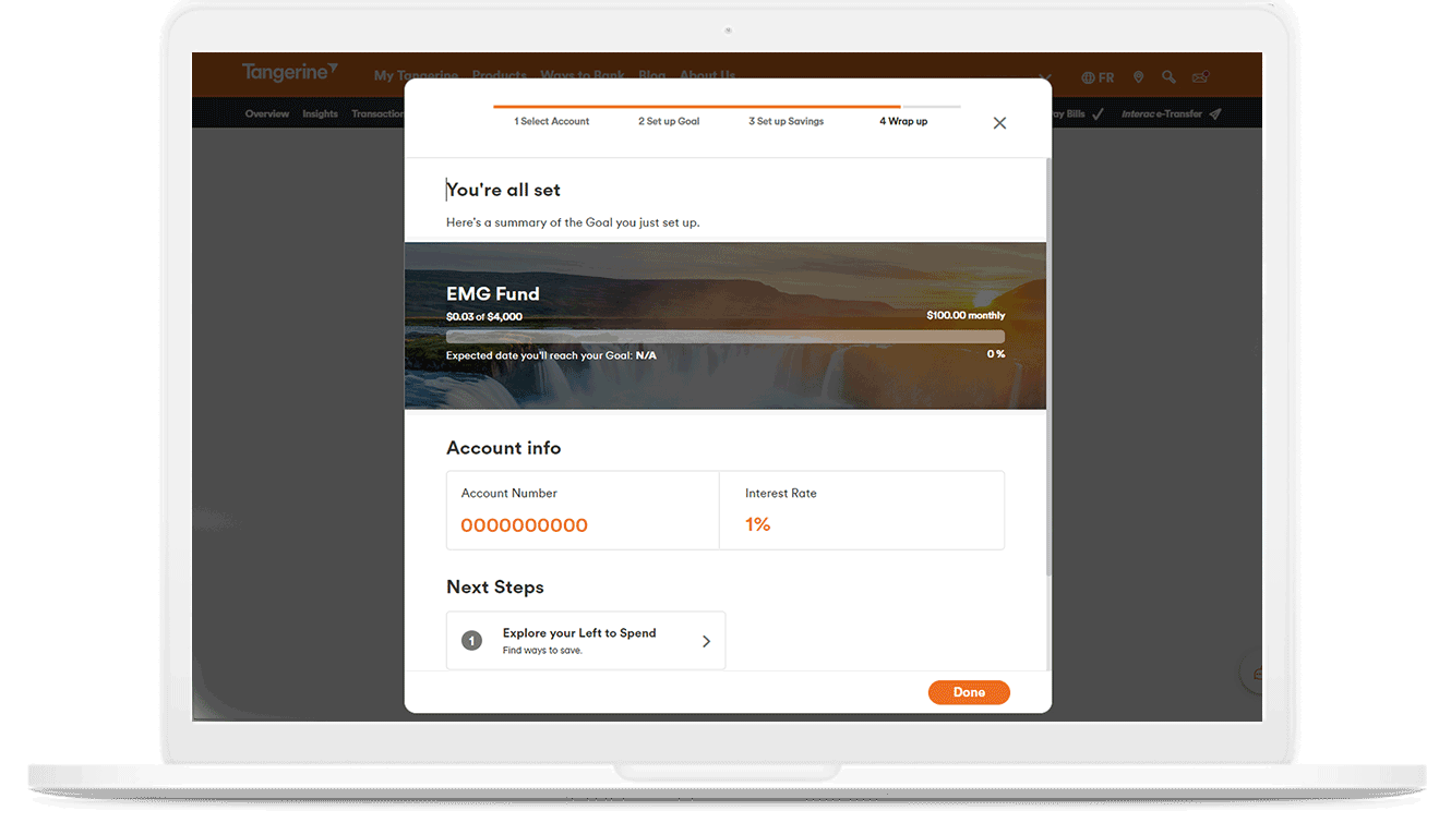 Screenshot of a sample Goal progress