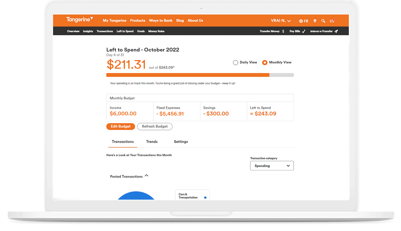 Screenshot of Left to Spend view