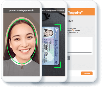 Un iPhone montrant la fonctionnalité d’égoportrait de l’appli bancaire de Tangerine