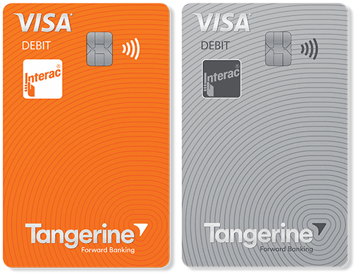 Two colour options for the Client card with Visa Debit, an orange card or a grey card.